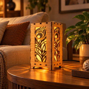 Warmly Glowing Carved Wooden Lantern